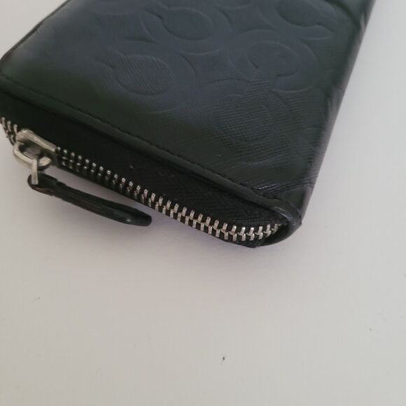 Coach Leather Wallet Black Zip Around Large Clutch BROKEN ZIP - Picture 8 of 8